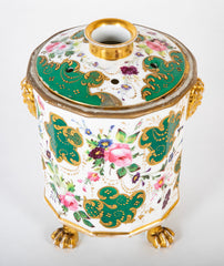 A Paris Porcelain Bulb Pot with Satyr Head Handles & Floral Decor