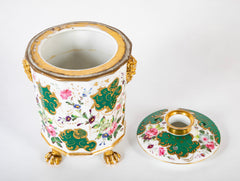 A Paris Porcelain Bulb Pot with Satyr Head Handles & Floral Decor