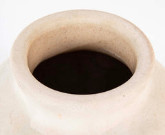 Nemadji Pottery Jar in Beige with Ochre and Blue Swirls