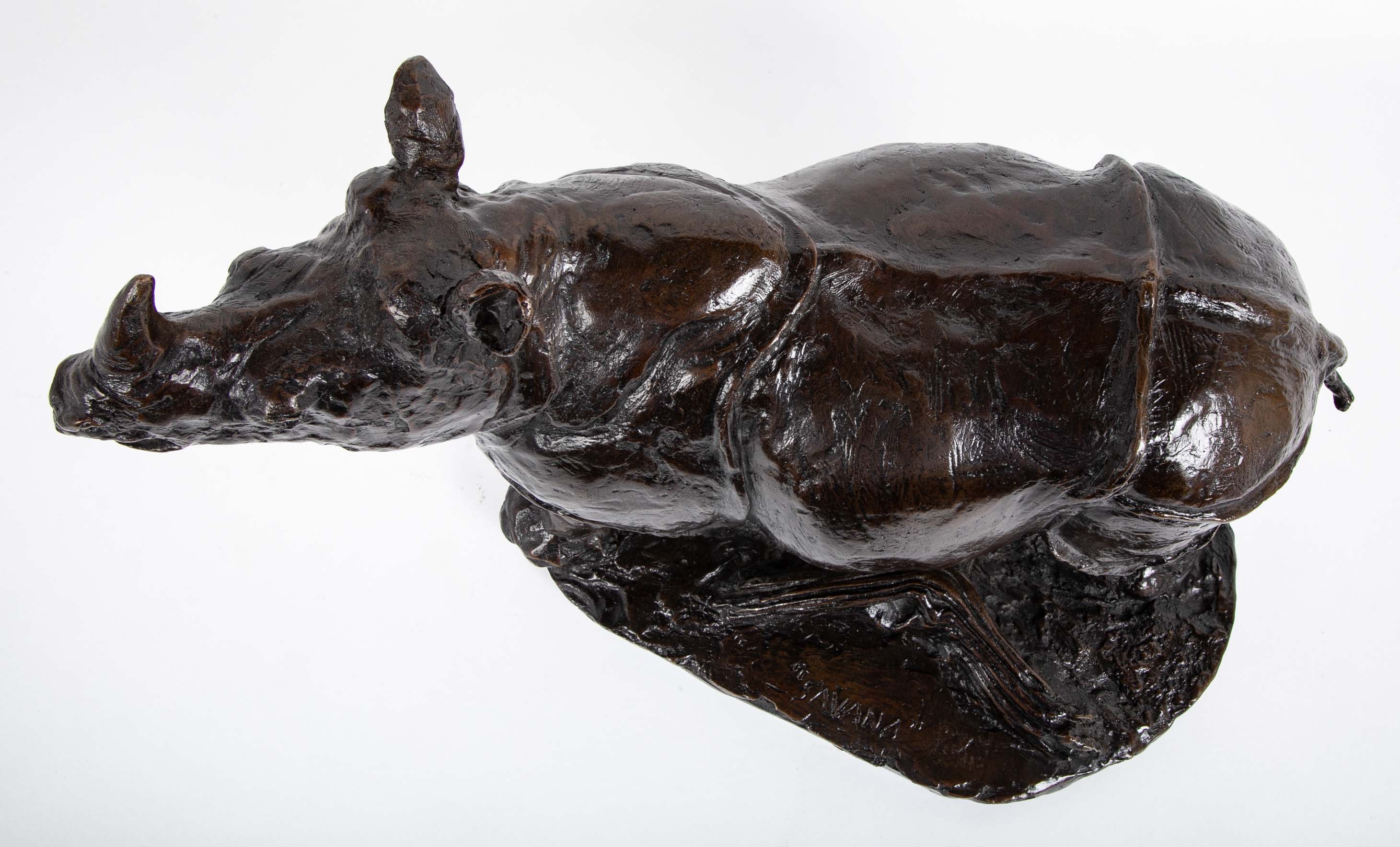 "Savana" Bronze Rhinoceros by French Sculptor Robert Godefroy