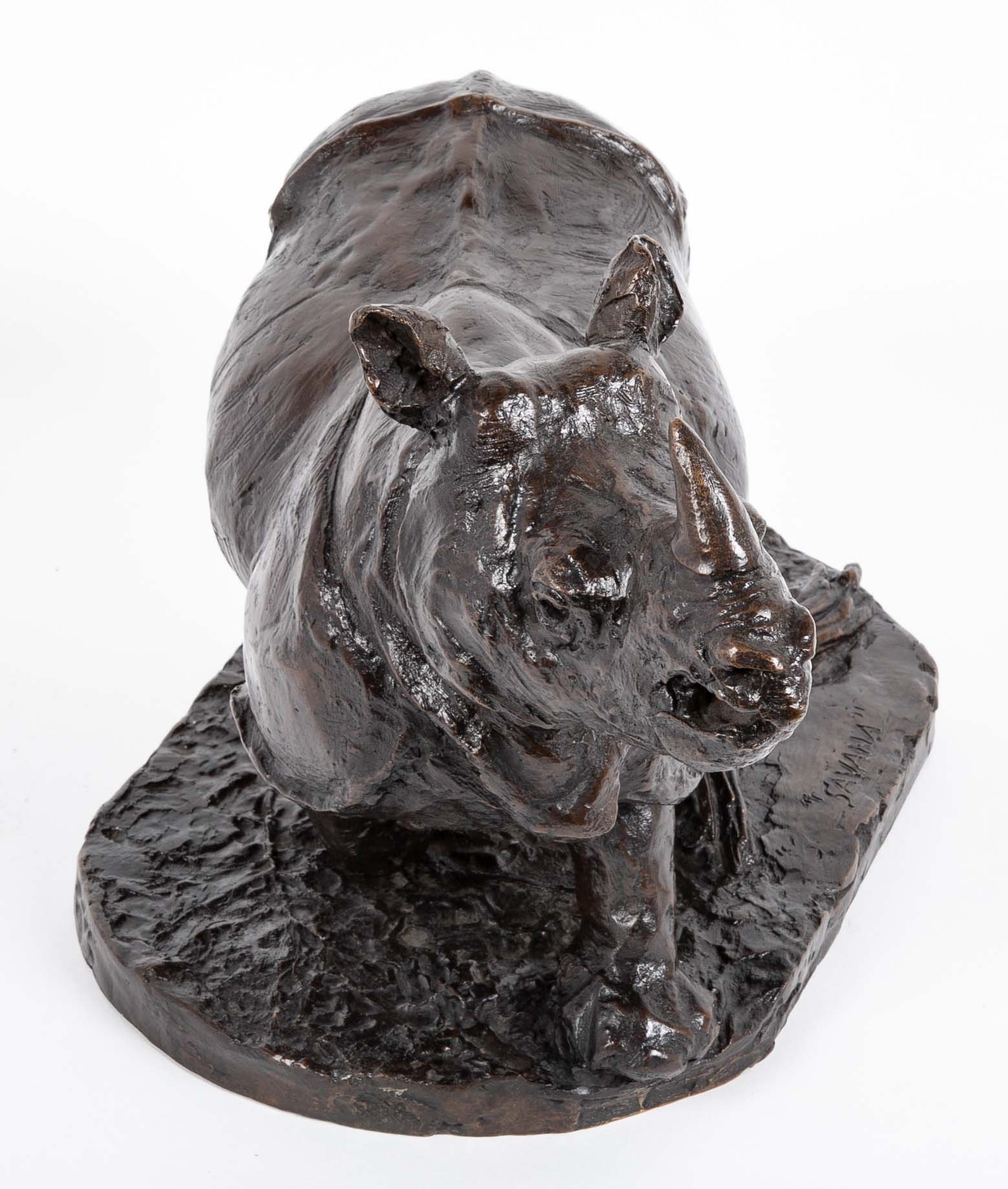 "Savana" Bronze Rhinoceros by French Sculptor Robert Godefroy