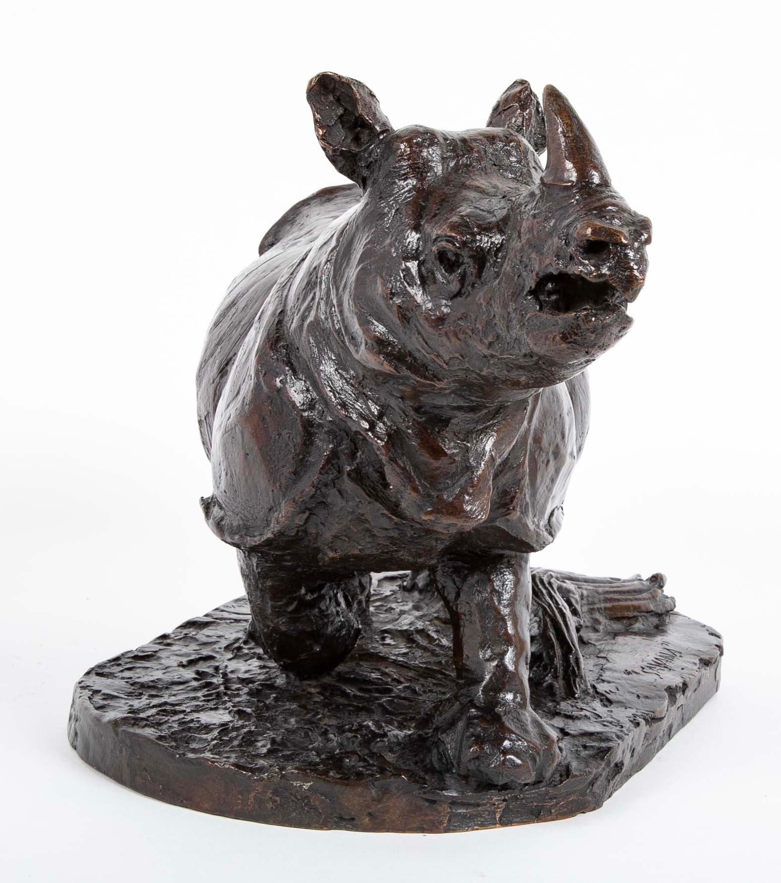"Savana" Bronze Rhinoceros by French Sculptor Robert Godefroy