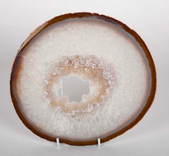 Predominantly White Polished Agate Slice on Stand