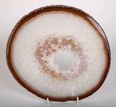 Predominantly White Polished Agate Slice on Stand