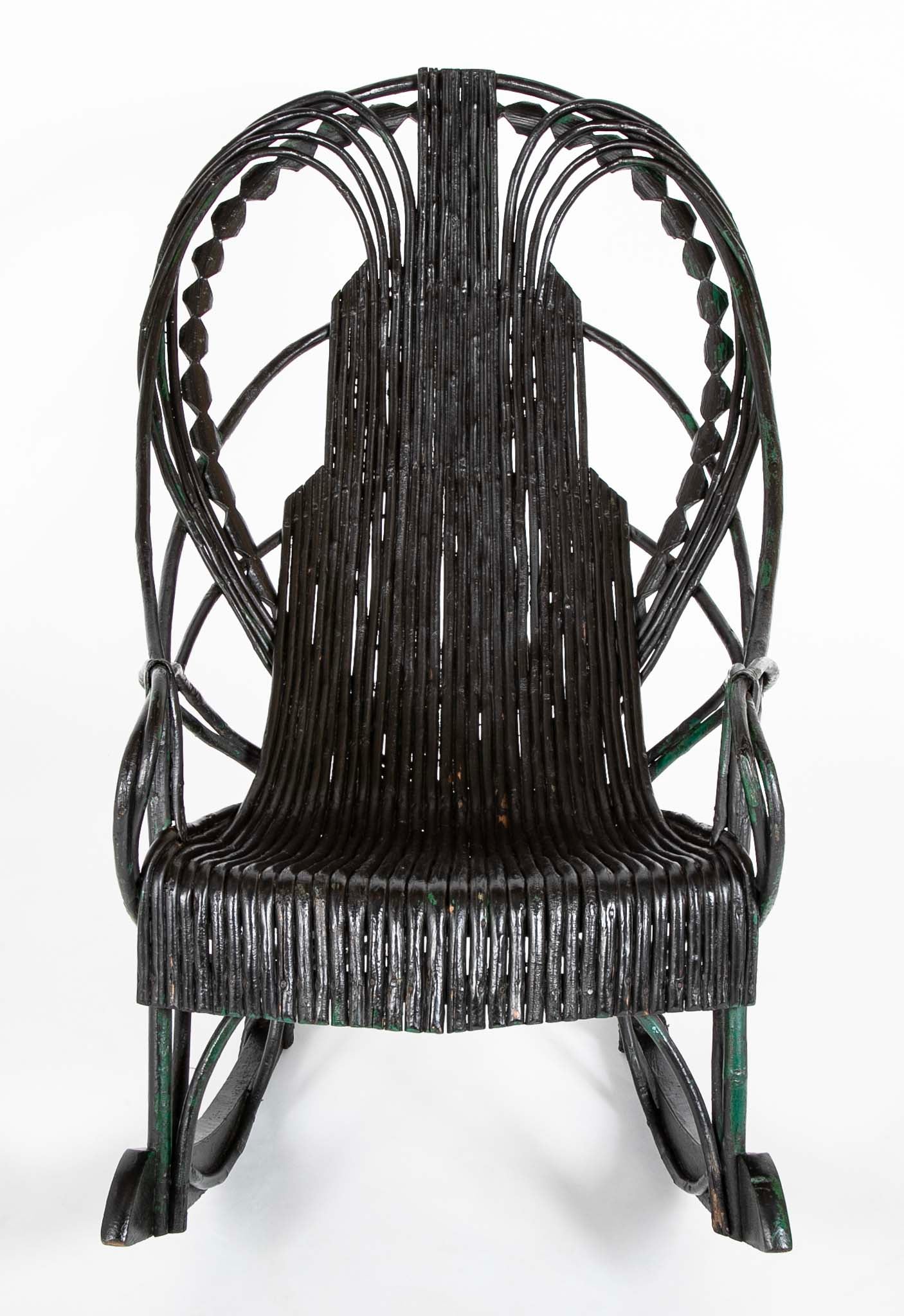 Black Painted Twig Rocker - Possibly American Adirondack