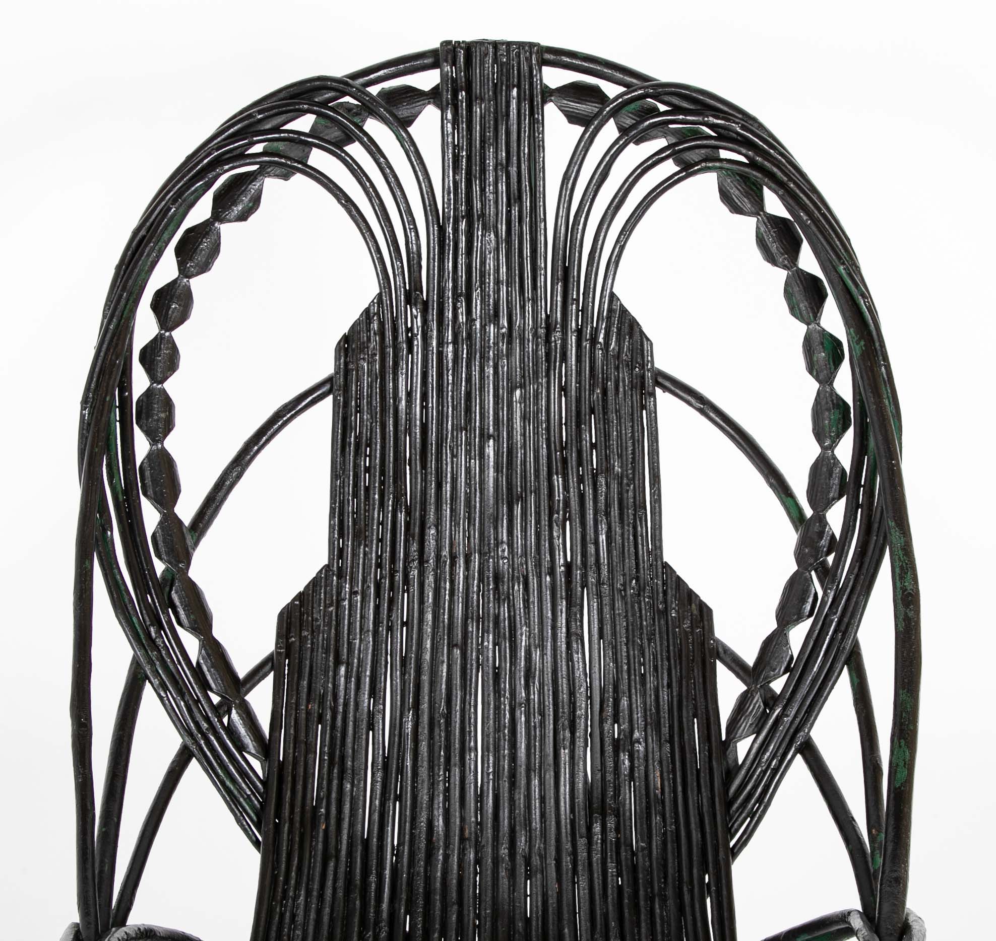 Black Painted Twig Rocker - Possibly American Adirondack