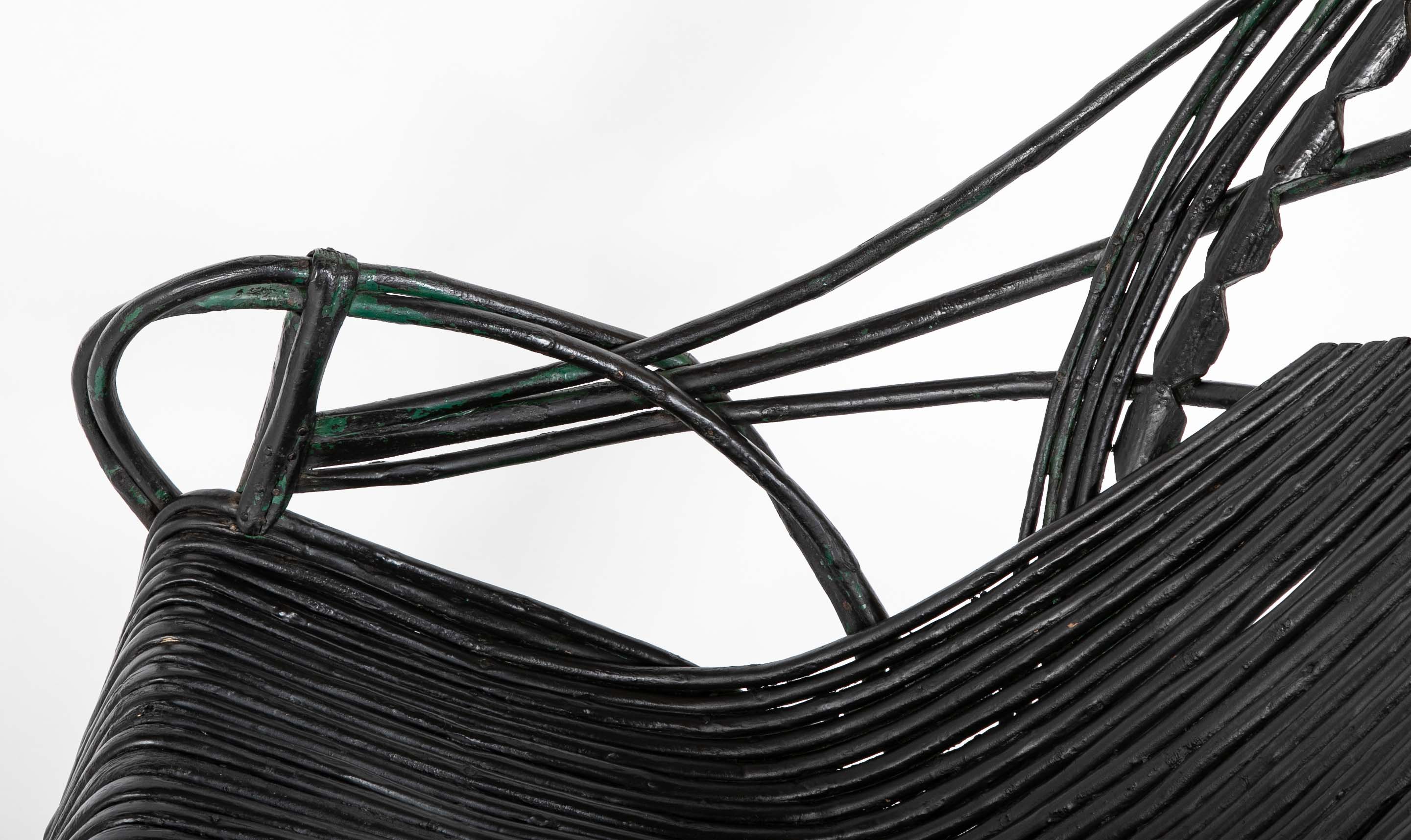 Black Painted Twig Rocker - Possibly American Adirondack