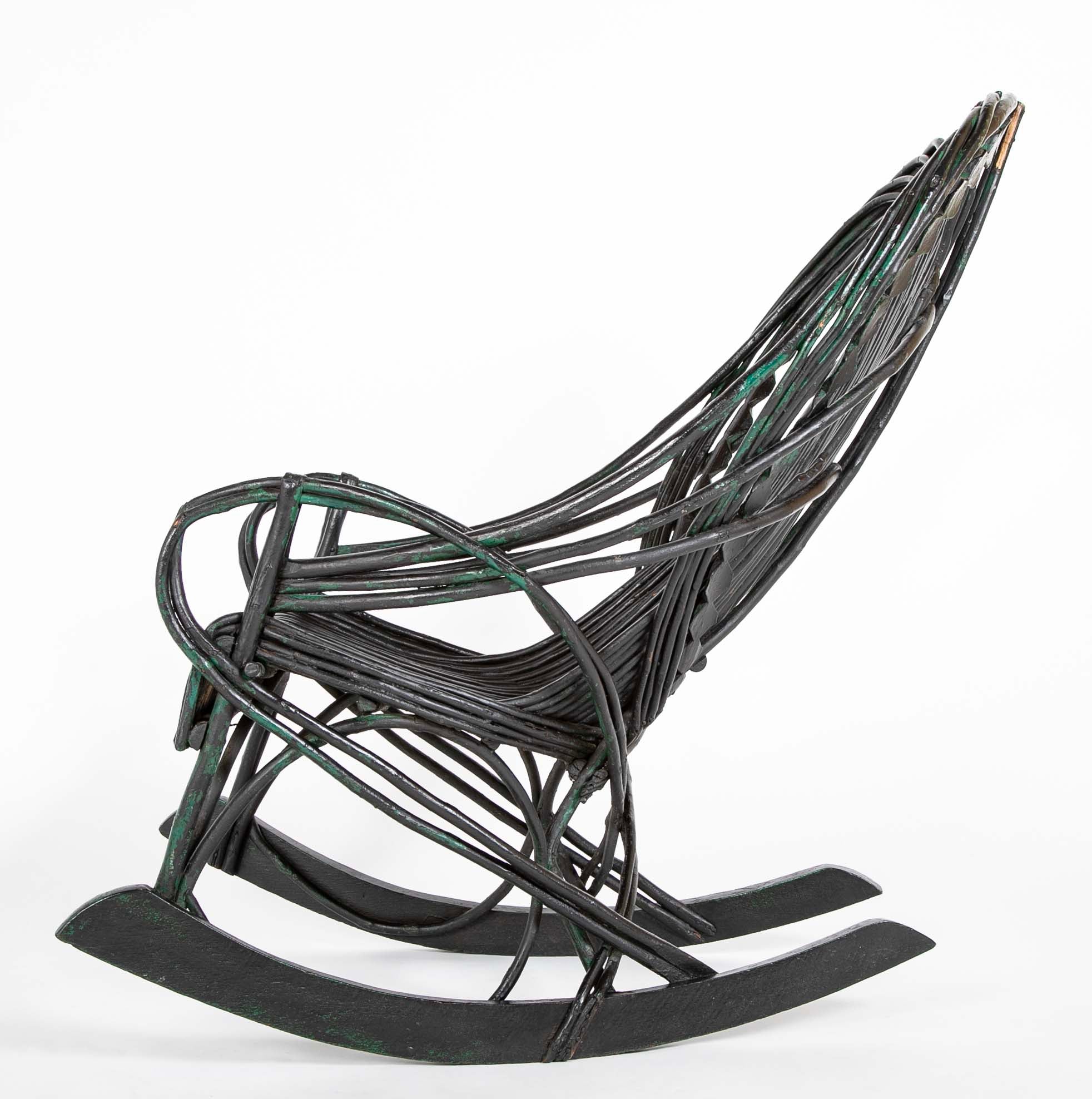 Black Painted Twig Rocker - Possibly American Adirondack