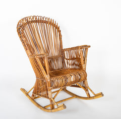 Capacious Italian Rattan Rocking Chair Attributed to Franco Albini