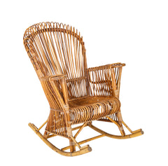 Capacious Italian Rattan Rocking Chair Attributed to Franco Albini