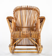 Capacious Italian Rattan Rocking Chair Attributed to Franco Albini