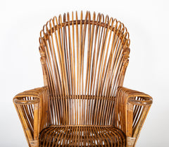 Capacious Italian Rattan Rocking Chair Attributed to Franco Albini