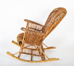 Capacious Italian Rattan Rocking Chair Attributed to Franco Albini