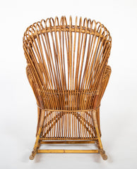 Capacious Italian Rattan Rocking Chair Attributed to Franco Albini