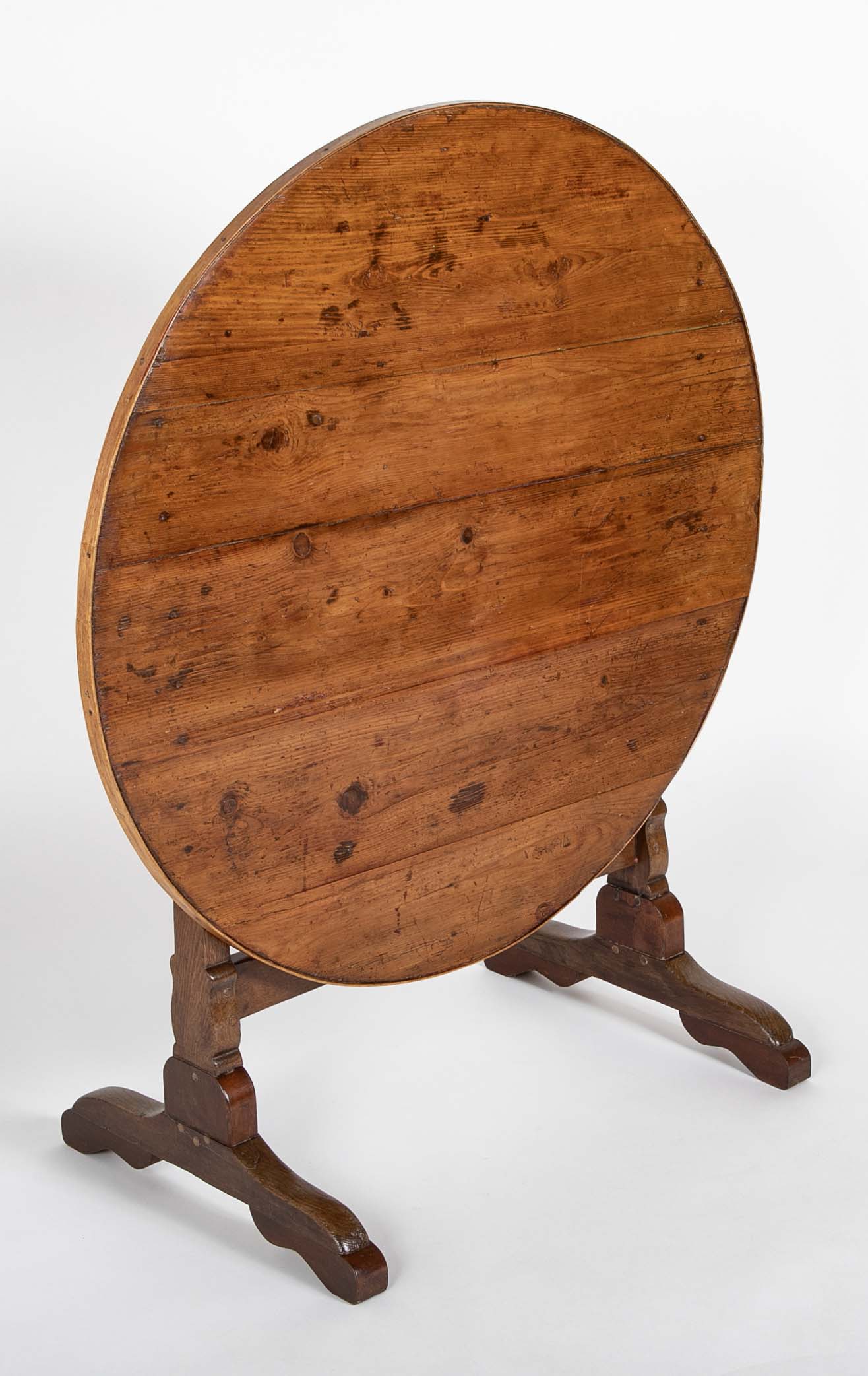 French 19th Century Round Fruitwood Tilt Top Table