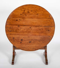 French 19th Century Round Fruitwood Tilt Top Table