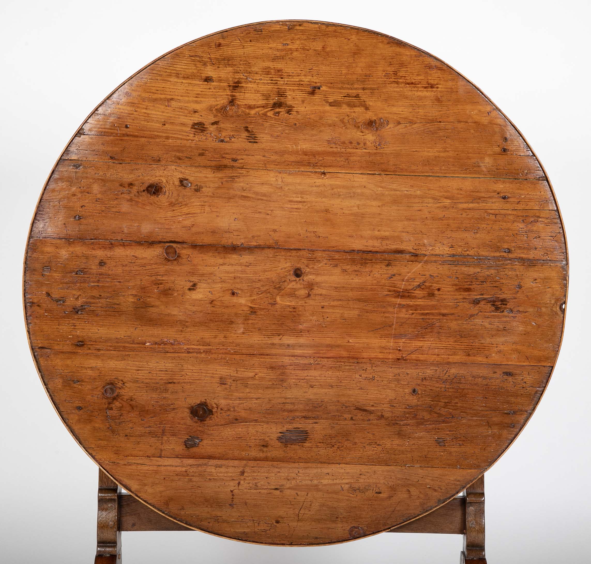 French 19th Century Round Fruitwood Tilt Top Table