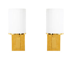 Pair of Brass & Opaline Glass Sconces by Jean Perzel