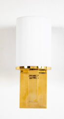 Pair of Brass & Opaline Glass Sconces by Jean Perzel