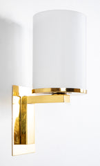 Pair of Brass & Opaline Glass Sconces by Jean Perzel
