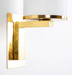 Pair of Brass & Opaline Glass Sconces by Jean Perzel