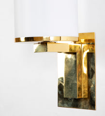 Pair of Brass & Opaline Glass Sconces by Jean Perzel