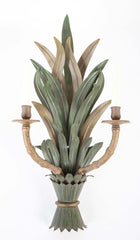 A Pair of Painted Tole and Brass Faux Bamboo Form Wall Sconces