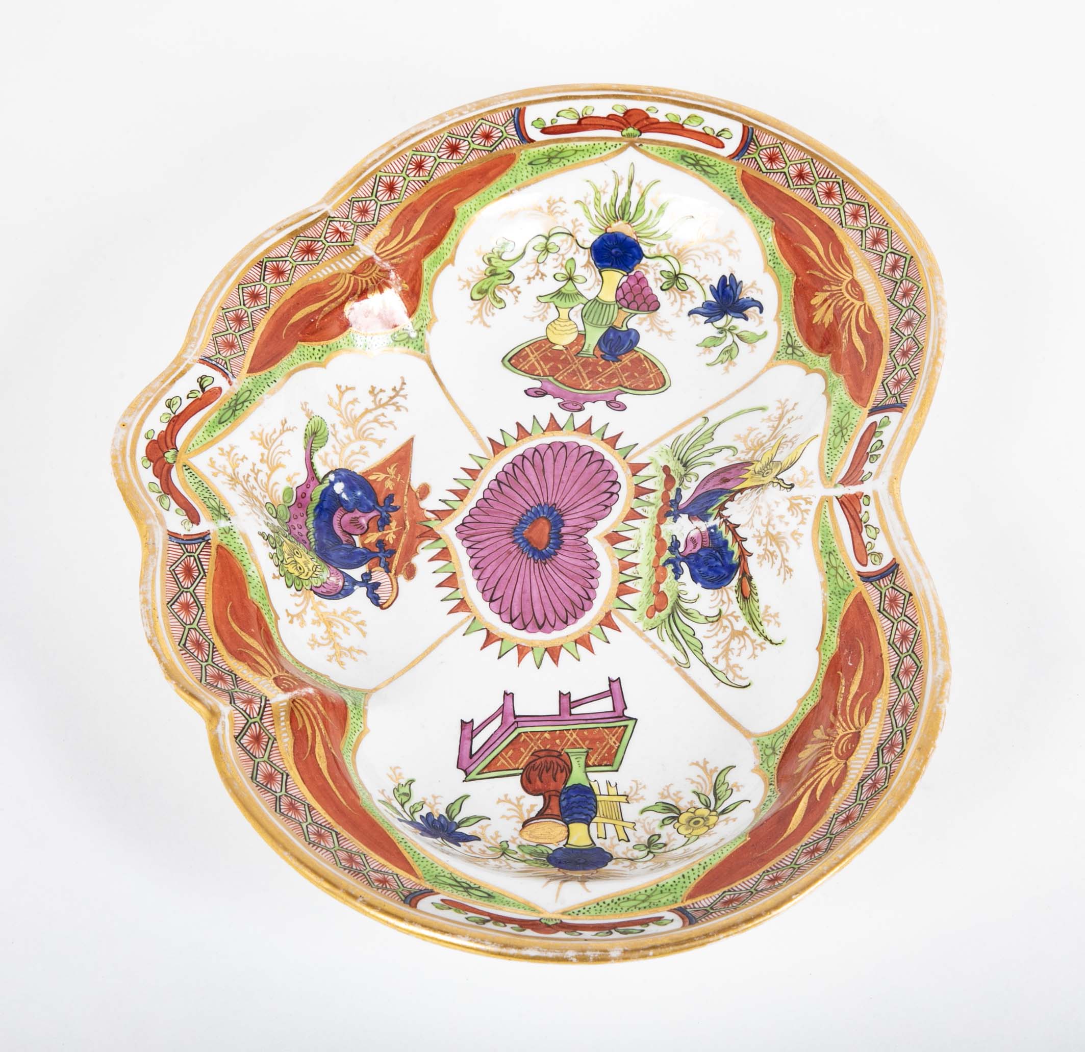 A Dragons in Compartments Scalloped Serving Dish by Chamberlains Worcester