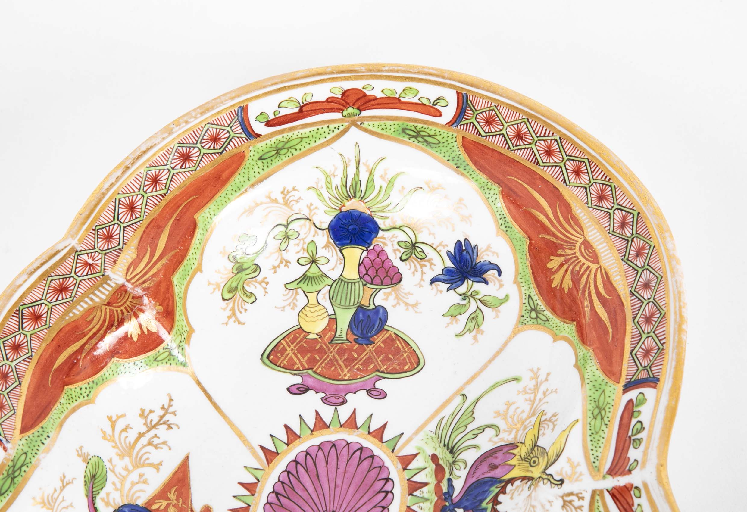 A Dragons in Compartments Scalloped Serving Dish by Chamberlains Worcester