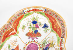 A Dragons in Compartments Scalloped Serving Dish by Chamberlains Worcester