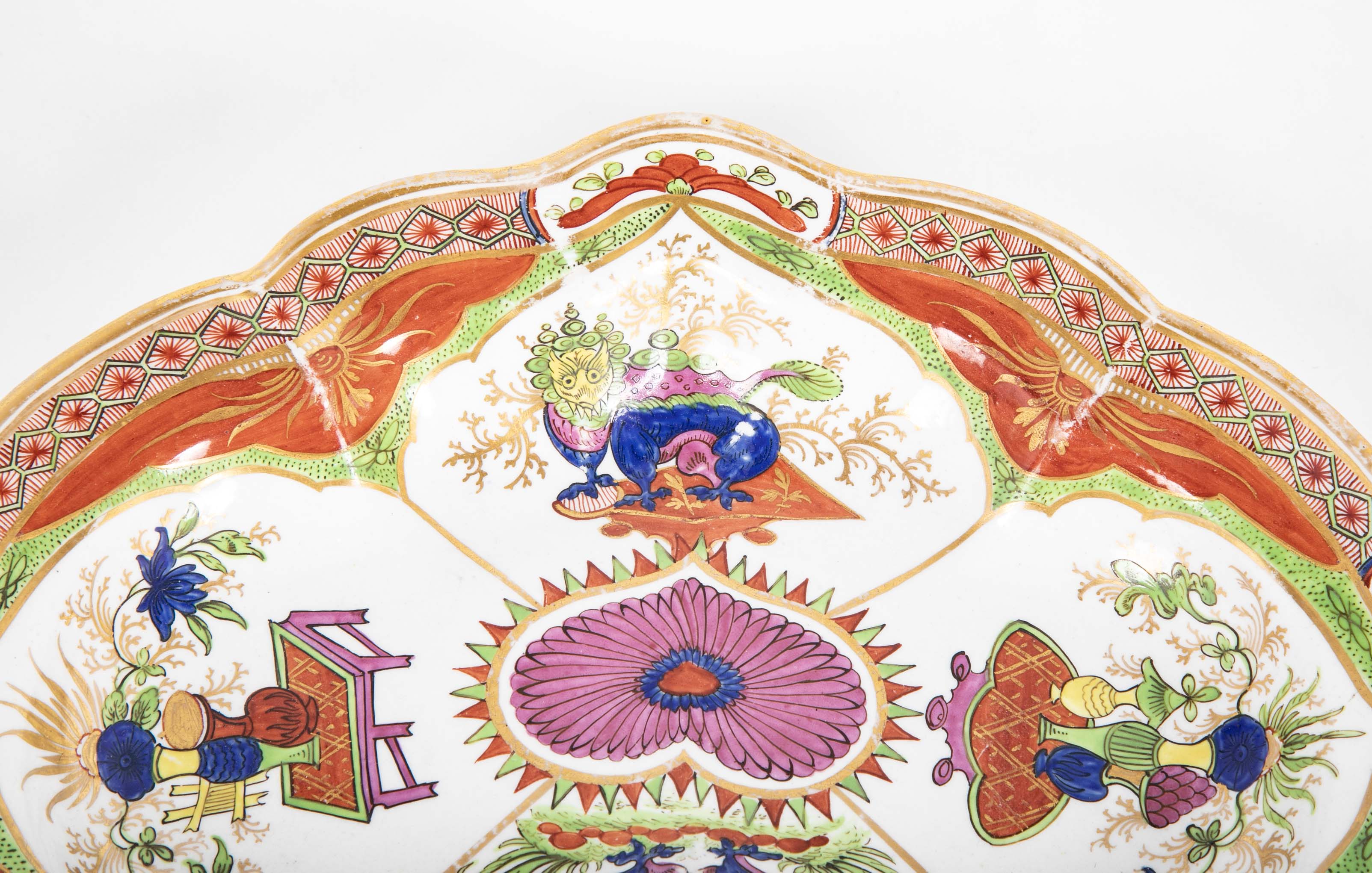 A Dragons in Compartments Scalloped Serving Dish by Chamberlains Worcester