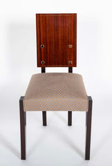 Set of 10 Mahogany Dining Chairs with Brass Medallions by Andre Sornay