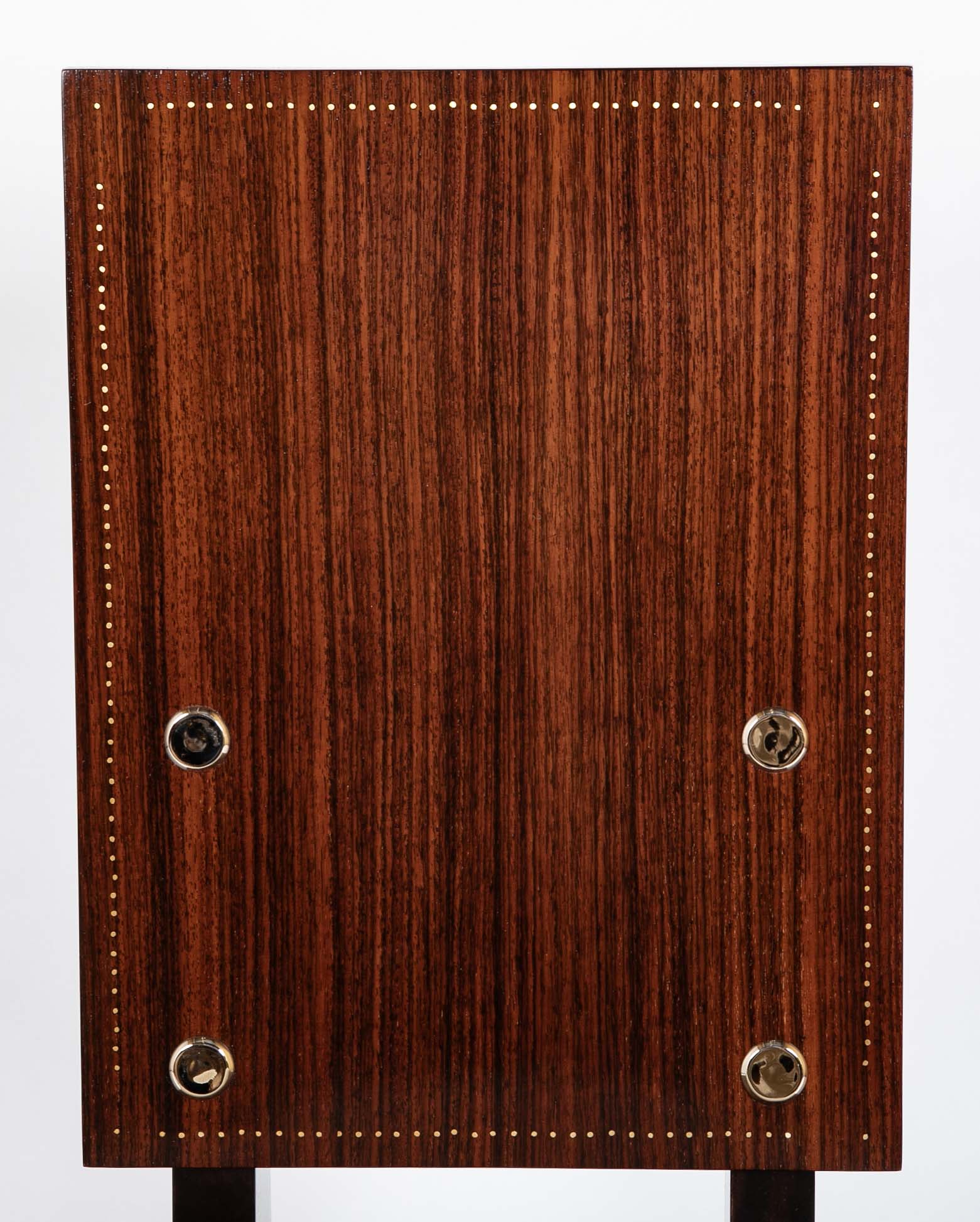 Set of 10 Mahogany Dining Chairs with Brass Medallions by Andre Sornay