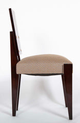 Set of 10 Mahogany Dining Chairs with Brass Medallions by Andre Sornay