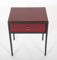 Pair of Red Leather & Wrought Iron Tables After Model of Jean-Michel Frank