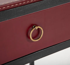 Pair of Red Leather & Wrought Iron Tables After Model of Jean-Michel Frank