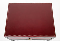 Pair of Red Leather & Wrought Iron Tables After Model of Jean-Michel Frank