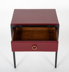 Pair of Red Leather & Wrought Iron Tables After Model of Jean-Michel Frank