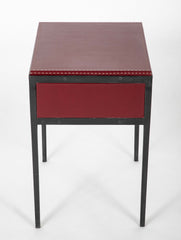 Pair of Red Leather & Wrought Iron Tables After Model of Jean-Michel Frank