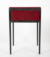 Pair of Red Leather & Wrought Iron Tables After Model of Jean-Michel Frank