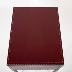 Pair of Red Leather & Wrought Iron Tables After Model of Jean-Michel Frank