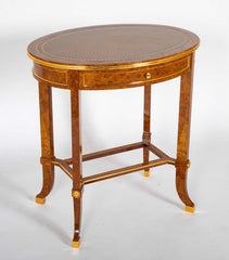 De Coene Freres Burlwood Occasional Table with Leather Top
