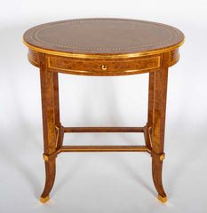 De Coene Freres Burlwood Occasional Table with Leather Top
