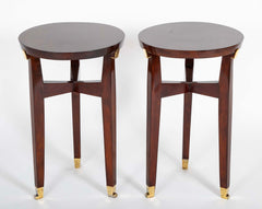 Pair of Round Mahogany Side Tables Attributed to Jacques Quinet