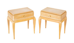 Pair of French Single Drawer Sycamore Veneer Bedside Tables