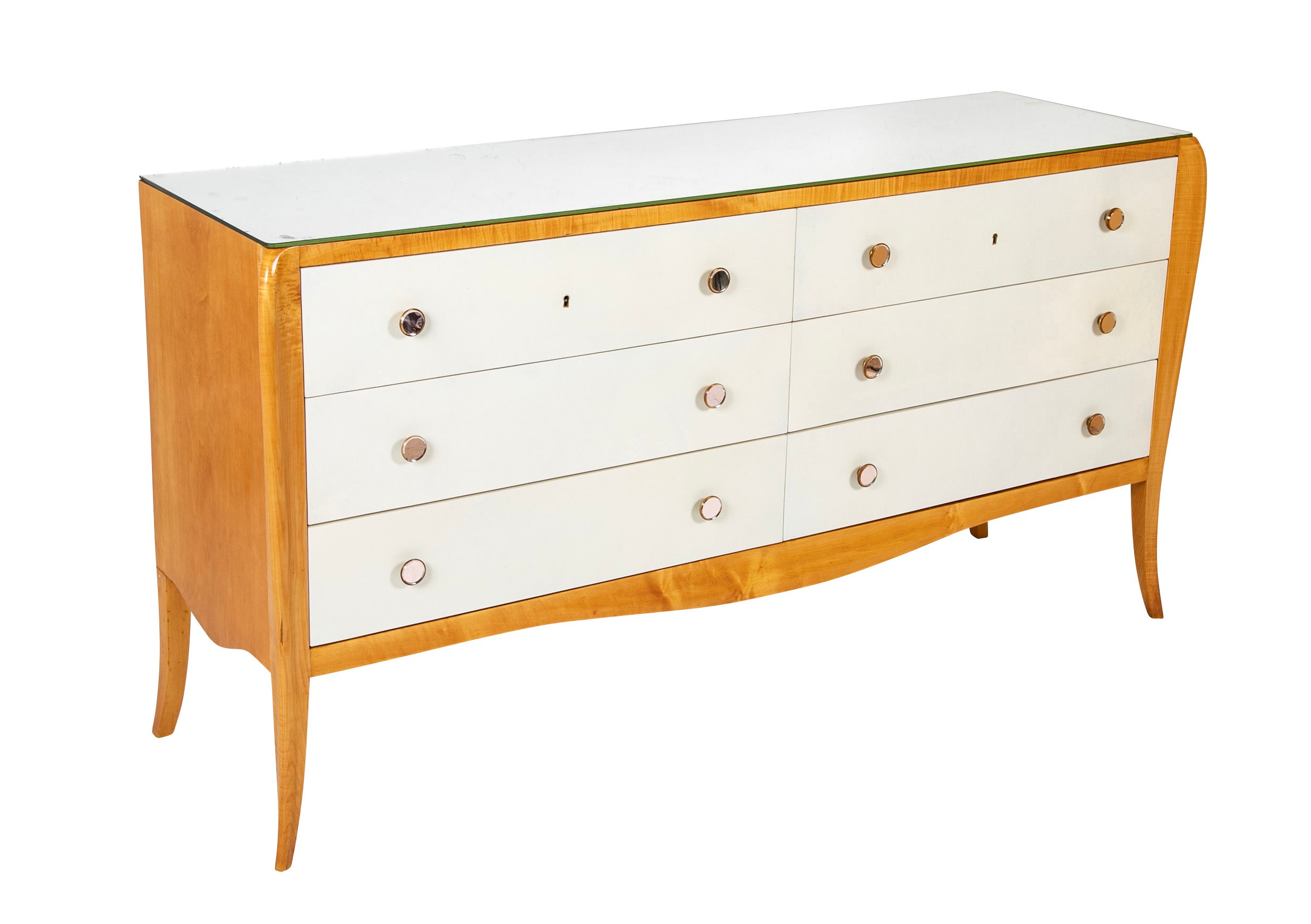 A French Mid-Century Parchment Front Six Drawer Chest
