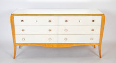 A French Mid-Century Parchment Front Six Drawer Chest