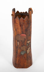 A Meiji Period Japanese Wood Vase with Applied Floral Decor