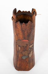 A Meiji Period Japanese Wood Vase with Applied Floral Decor