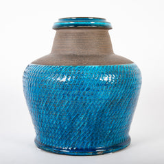 A Nils Kahler Stoneware Vase with Partial Turquoise Glaze